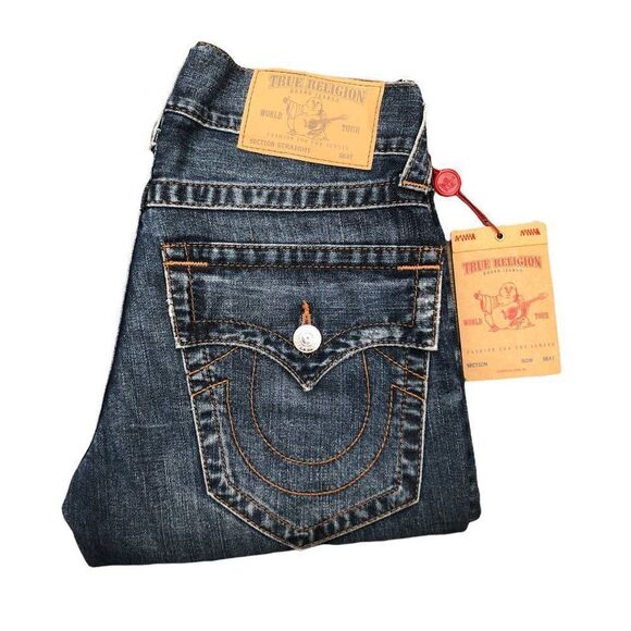 BRAND New True Religion Jeans Size 28 STRAIGHT FLAP T Blue - Picture 1 of 8